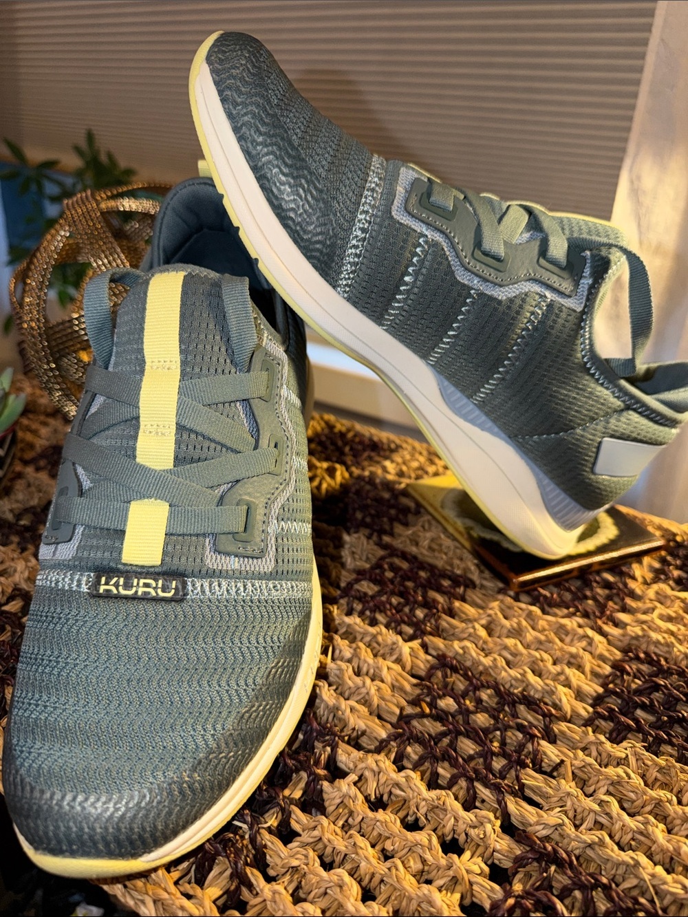 KURU Women's Teal Knit Sneakers with Yellow Stripe
